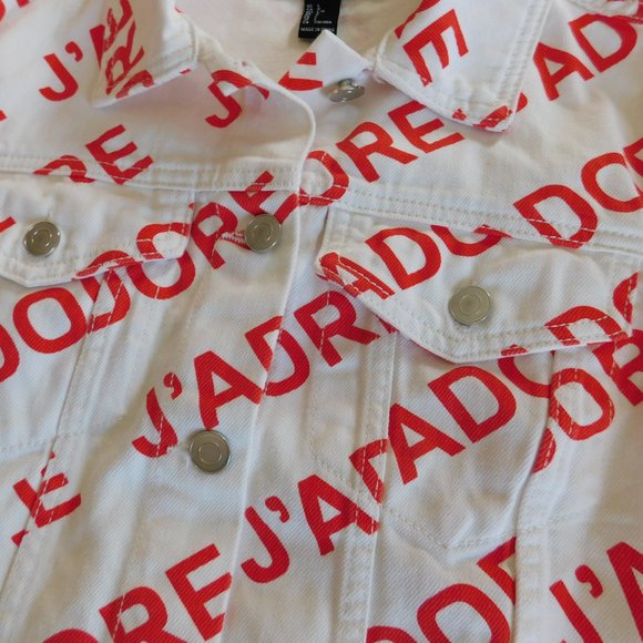 NWT Forever 21 J Adore white cotton denim cropped jean I love letter jacket F21 - Picture 10 of 16